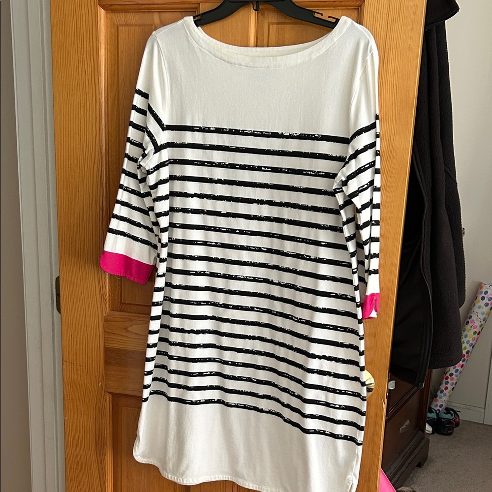 Style & Co. Black and White Striped Dress with Pink Accents